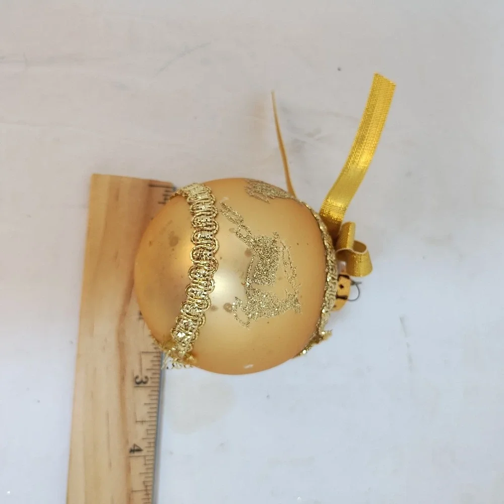 VTG December Home 4ct Glass Christmas Ornaments Red Blue Gold Snowflake Reindeen